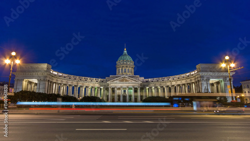 Kazan Cathedral Kazanskiy Kafedralniy Sobor in St. Petersburg during the White Nights in the summer timelapse photo