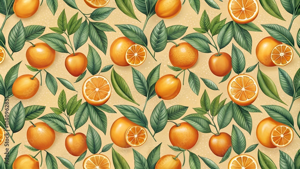 seamless pattern with oranges and leaves seamless pattern with oranges and leaves