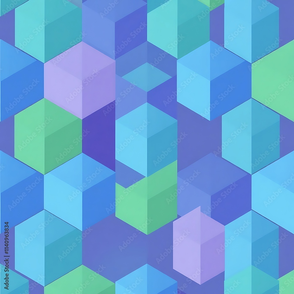 Geometric Abstraction in Blue, Green, and Purple: A seamless pattern of overlapping, translucent cubes in vibrant shades of blue, green, and purple. The cubes appear to float in a mesmerizing. Geometric Abstraction in Blue, Green, and Purple: A seamless pattern of overlapping, translucent cubes in vibrant shades of blue, green, and purple. The cubes appear to float in a mesmerizing.