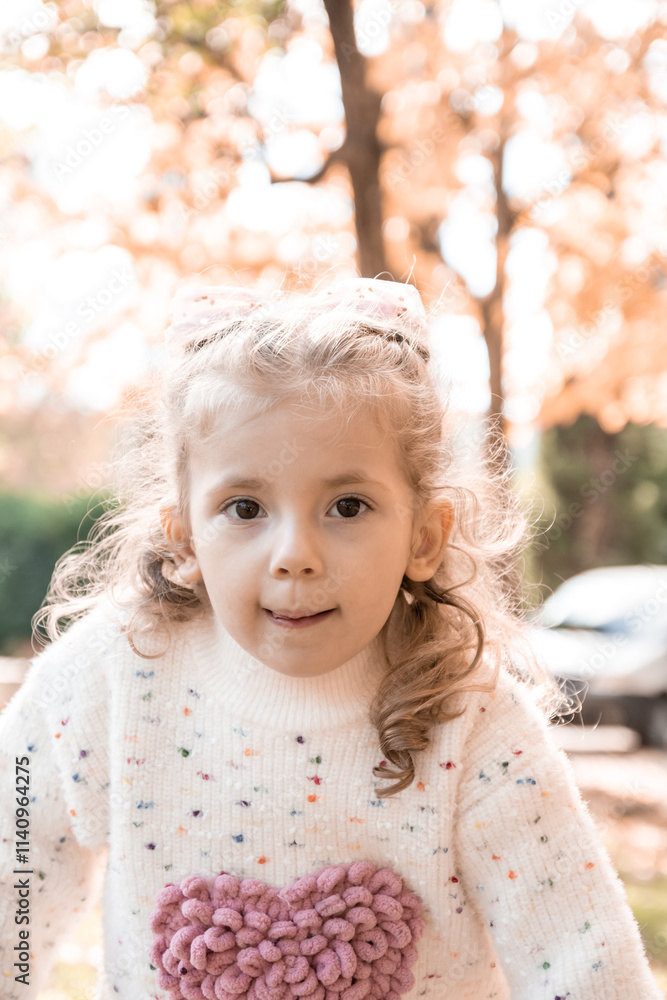 little girl posing in an autumn environment with brown leaves little girl posing in an autumn environment with brown leaves
