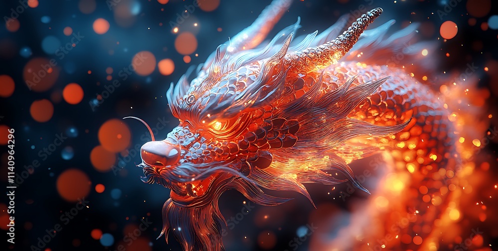 Dragon Head Illuminated with Orange Lights
Dragon Head Illuminated with Orange Lights