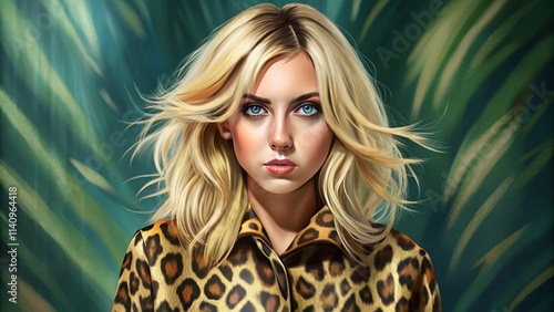 youthful blonde woman in cheetah print leopard