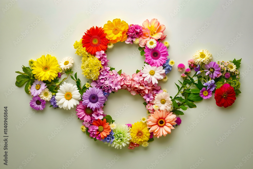A wreath of flowers arranged in the shape of a peace sign A wreath of flowers arranged in the shape of a peace sign