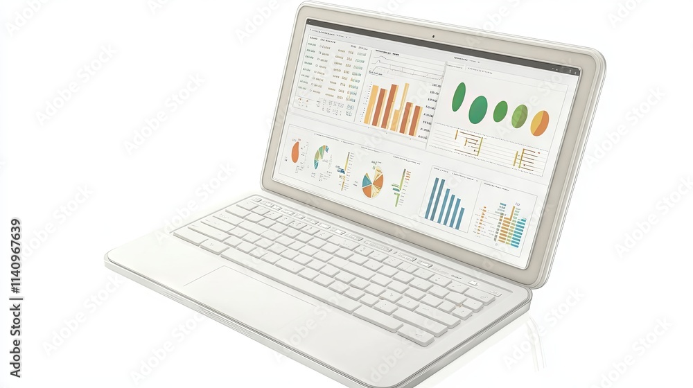 A laptop showing charts and graphs for business accounting and statistical analysis A laptop showing charts and graphs for business accounting and statistical analysis