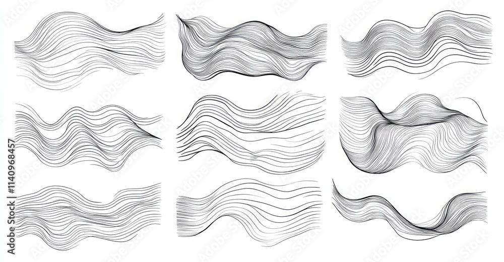 Abstract Black Hand-Drawn Wavy Lines Isolated on White Background Abstract Black Hand-Drawn Wavy Lines Isolated on White Background