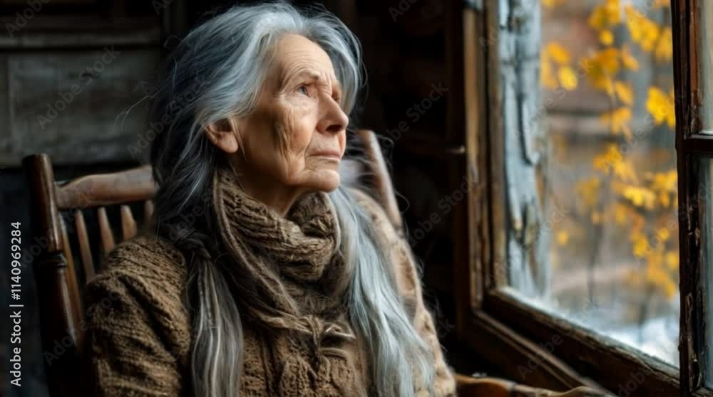 lonely old lady looking out the window rocking in a rocking chair. lonely old age concept. lonely old lady looking out the window rocking in a rocking chair. lonely old age concept.