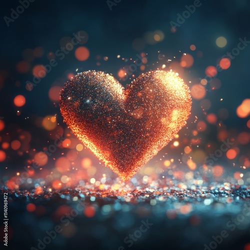 Sparkling heart shape with glowing particles against a dark background during festive celebration