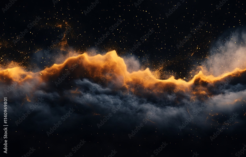 Fototapeta premium Golden Dust Waves Across a Dark Cloudy Sky