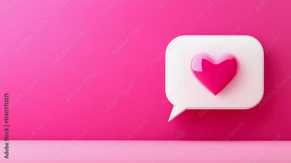 Creative speech bubble design showcasing a heart on a vibrant pink background. Generative AI