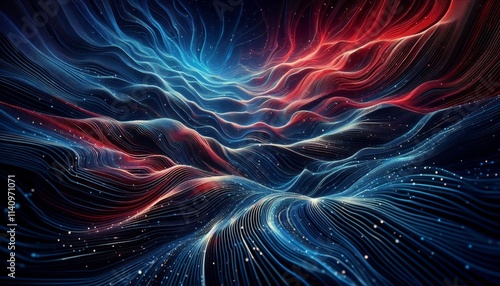 Abstract dark blue and red gradient futuristic background with stripes and lines