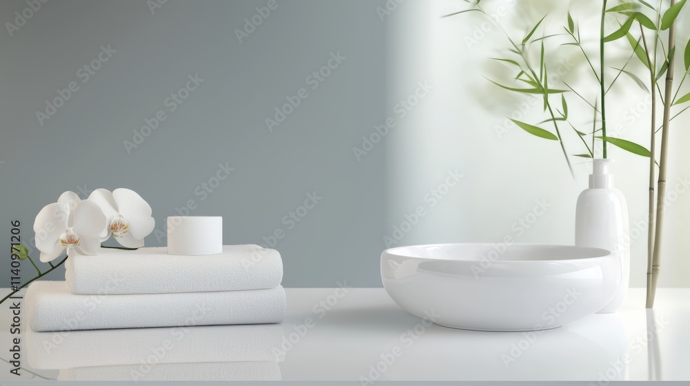 A white bathroom with a white sink and a white bowl A white bathroom with a white sink and a white bowl