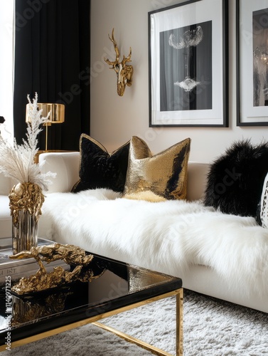 Luxurious Living Room Decor Featuring Gold Accents photo