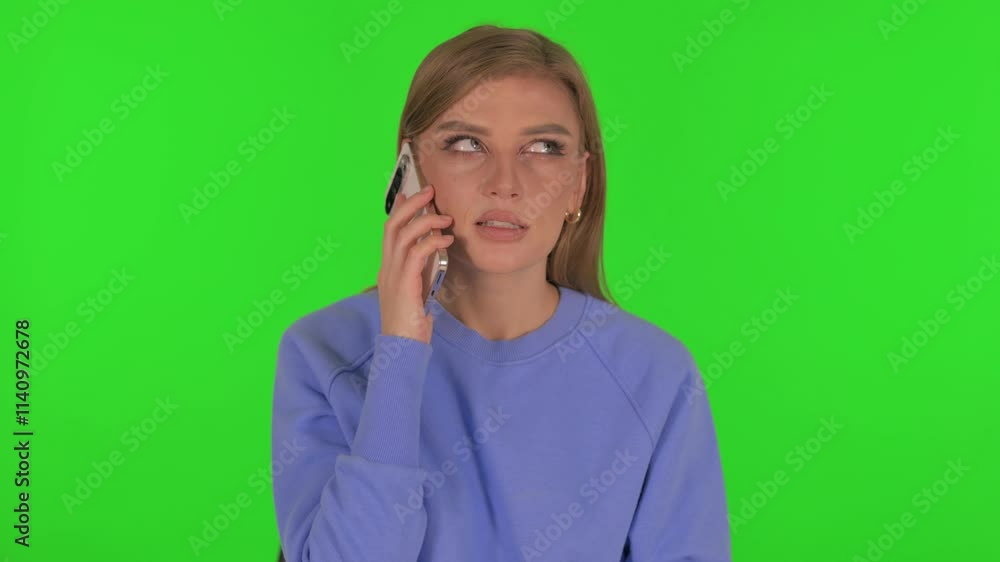 Woman Talking on phone on Green Background Woman Talking on phone on Green Background