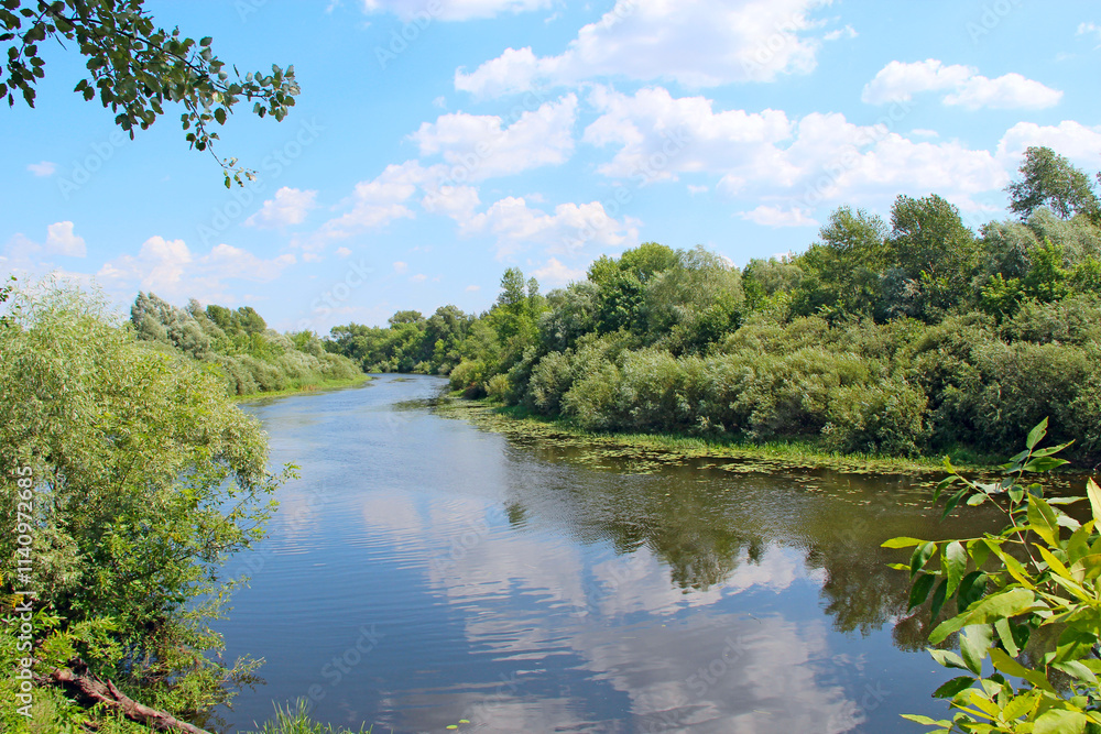 Landscape with river in summer.River Snov flowing in Chernihiv region of Ukraine Landscape with river in summer.River Snov flowing in Chernihiv region of Ukraine