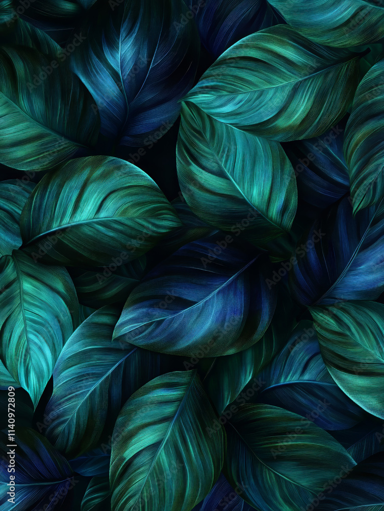 Deep Green Tropical Leaves: A lush, intricate tapestry of dark green foliage, evoking a sense of tranquility and the serenity of nature. Deep Green Tropical Leaves: A lush, intricate tapestry of dark green foliage, evoking a sense of tranquility and the serenity of nature.