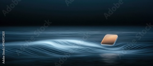 Digital illustration of a rectangular object floating in the middle of a body of water. the object appears to be a small, rectangular shape with a smooth surface. photo