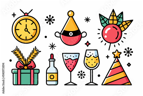 New Year’s Eve celebration elements in colorful design