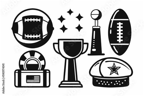Super Bowl Sunday themed graphic with sports elements and trophies