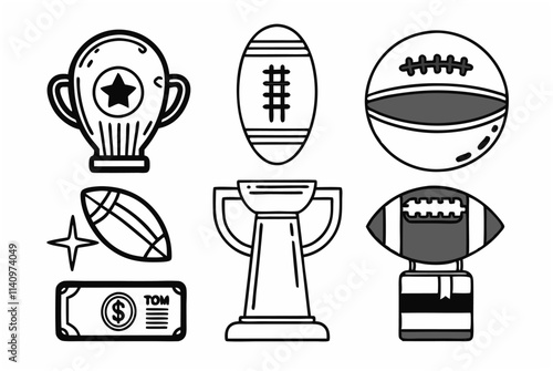 Different super bowl sunday set with black outline graphics