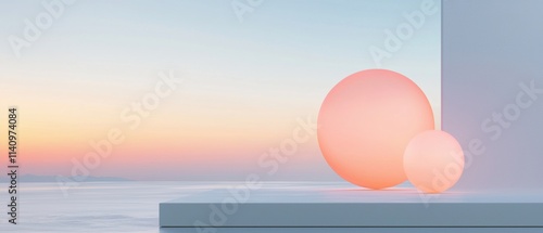 Two large, oval-shaped objects on a white platform. the objects are placed side by side, with one on the left and the other on the right.