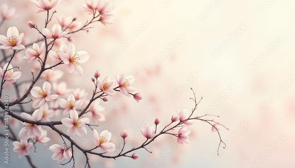 Pink cherry blossom illustration with a light background and copy space
Pink cherry blossom illustration with a light background and copy space