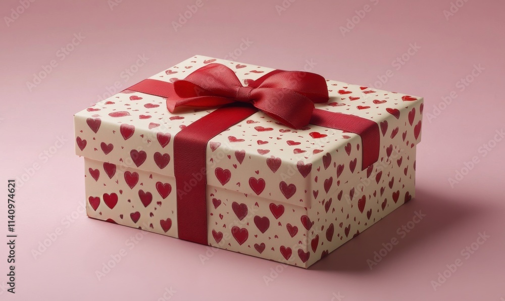 Obraz premium Gift box wrapped with hearts on pink background perfect for romantic occasions