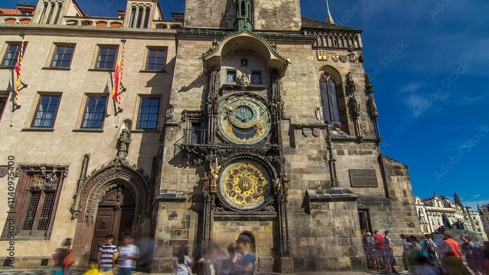 Obraz premium Prague Astronomical Clock timelapse hyperlapse in the Old Town Square, Prague, Czech Republic