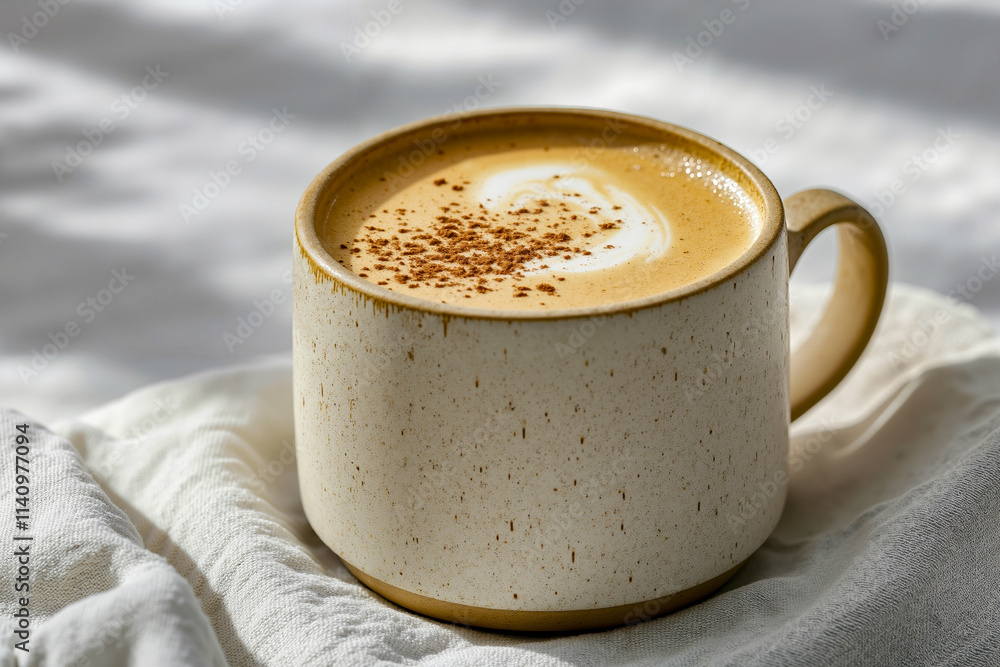 Obraz premium A cup of coffee sitting on top of a white cloth