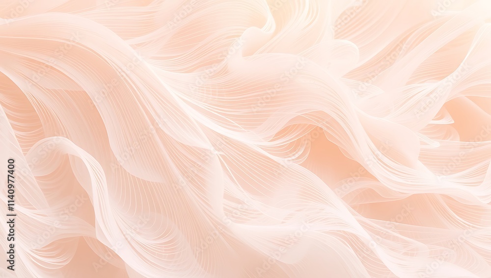 Peach and white fabric waves flowing gently Peach and white fabric waves flowing gently