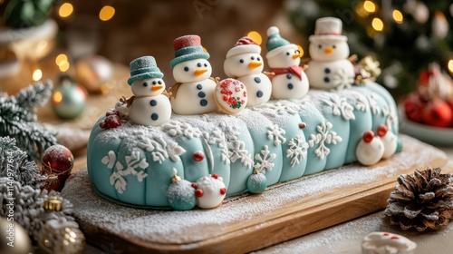 Winter wonderlandthemed Bche de Nol with intricate fondant details photo