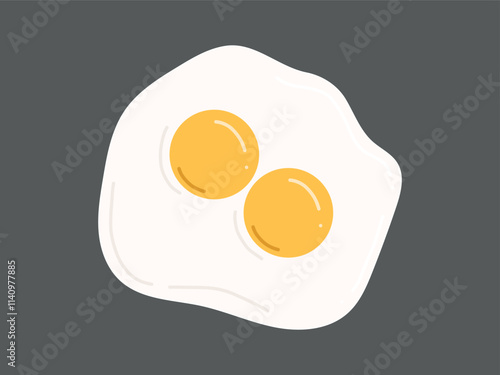 Tasty breakfast design. Fried eggs with two yellow yolks. Omelette meal isolated on grey background. Hand drawn vector illustration in flat style. Food menu design, icon, sticker, natural product