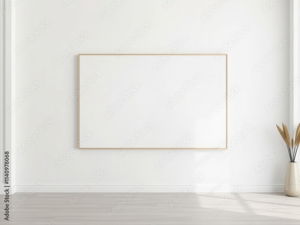 Modern and minimalistic wall art canvas mockup on a blank white background, showcase, exhibition Modern and minimalistic wall art canvas mockup on a blank white background, showcase, exhibition