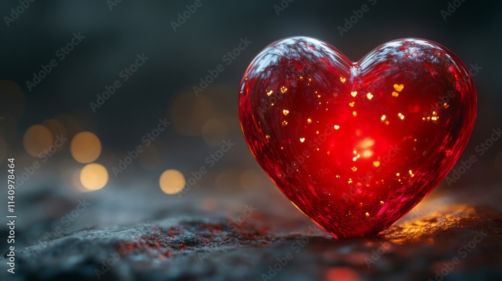 Glowing Red Glass Heart Symbol Of Love Glowing Red Glass Heart Symbol Of Love