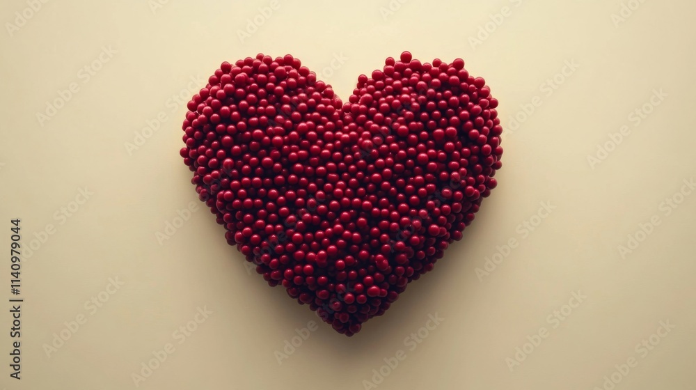 Red spherical candies forming a heart shape Red spherical candies forming a heart shape