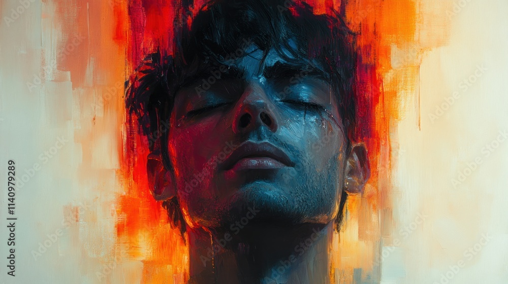 Fototapeta premium Here's a 10-word description of the image: Impasto portrait, man's