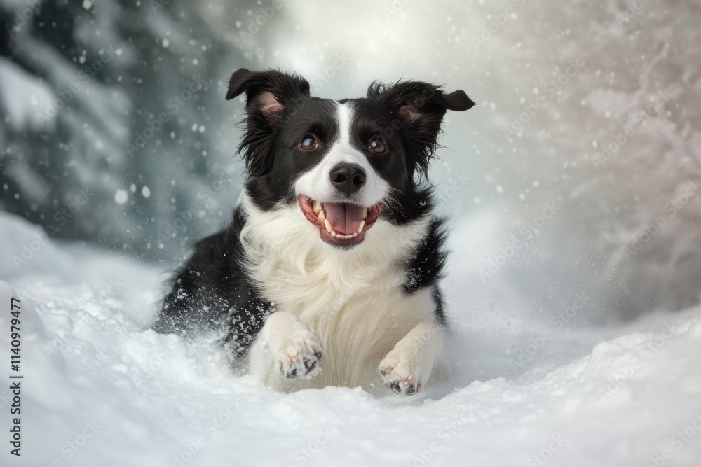 winter wonderland, a border collie frolics in the snow-covered landscape on a sunny winter day, exuding energy and peace winter wonderland, a border collie frolics in the snow-covered landscape on a sunny winter day, exuding energy and peace