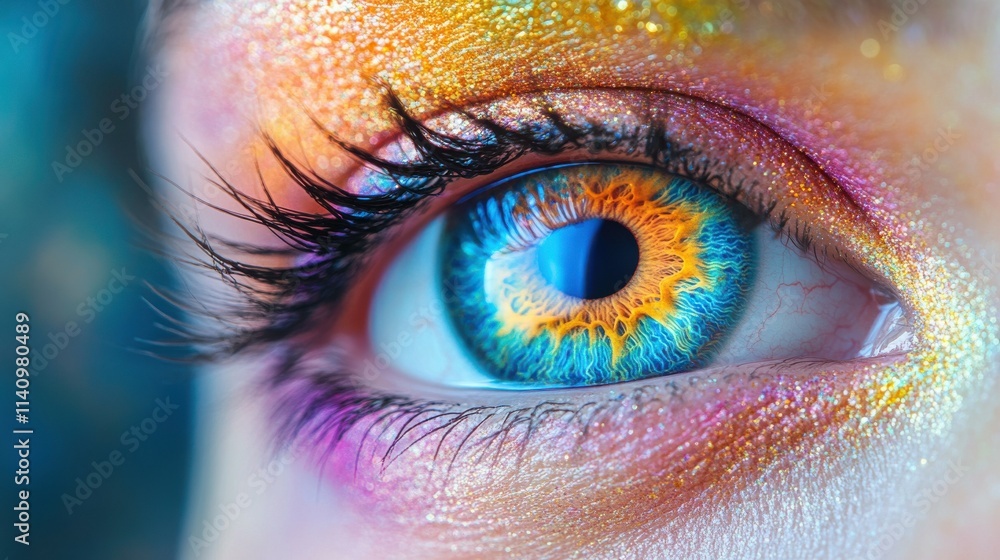 Obraz premium Artistic depiction of an eye with vibrant colors, illustrating focus and clarity through imaginative design
