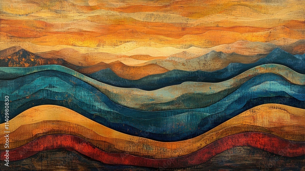 Artistic representation of grain texture with layered colors and patterns, resembling a natural landscape. Artistic representation of grain texture with layered colors and patterns, resembling a natural landscape.