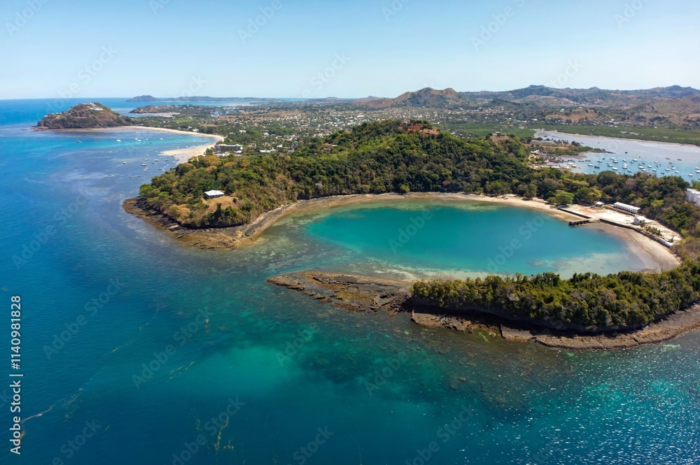 Volcanic crater of Nosy Be island, Crater bay, Madagascar, Aerial view Volcanic crater of Nosy Be island, Crater bay, Madagascar, Aerial view