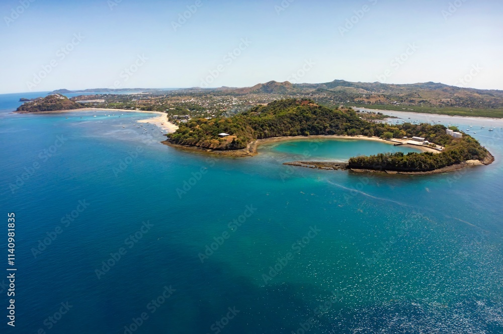 Volcanic crater of Nosy Be island, Crater bay, Madagascar, Aerial view Volcanic crater of Nosy Be island, Crater bay, Madagascar, Aerial view