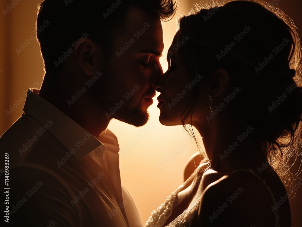 Romantic Silhouette Couple in Warm Light Romantic Silhouette Couple in Warm Light