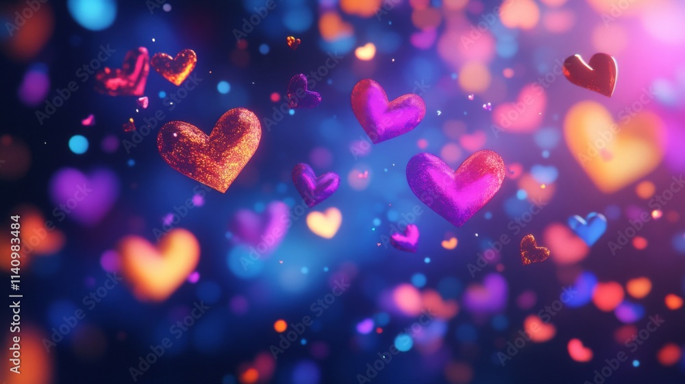 Sparkling Hearts Floating In A Colorful Galaxy Sparkling Hearts Floating In A Colorful Galaxy