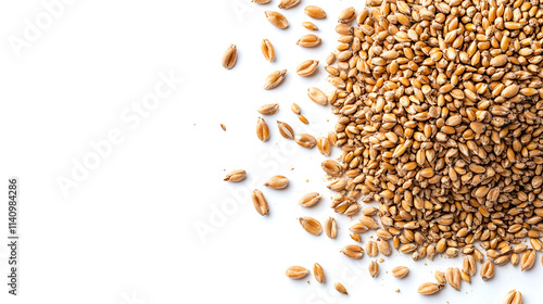 Top view of an integral rye flour pile isolated on a white background, top view of rye flour isolated on a white background, a heap of whole spelt wheat flour isolated on a white background