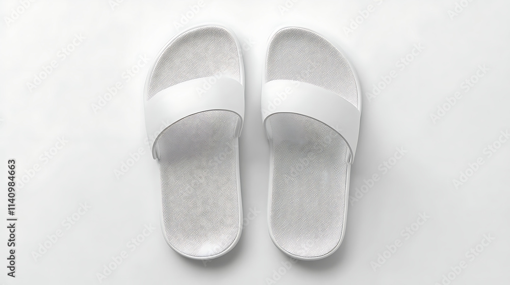 Top view of white slide sandal summer slippers isolated on white background Top view of white slide sandal summer slippers isolated on white background