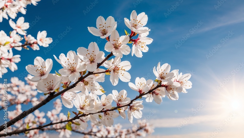 Delicate white blossoms of a spring branch gently sway in the breeze, symbolizing renewal and the beauty of nature's awakening during the spring season Delicate white blossoms of a spring branch gently sway in the breeze, symbolizing renewal and the beauty of nature's awakening during the spring season