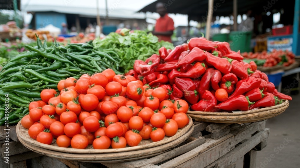 Fresh Vegetables and Red Peppers at Local Market Stall with Vibrant Colors and Healthy Choices Fresh Vegetables and Red Peppers at Local Market Stall with Vibrant Colors and Healthy Choices