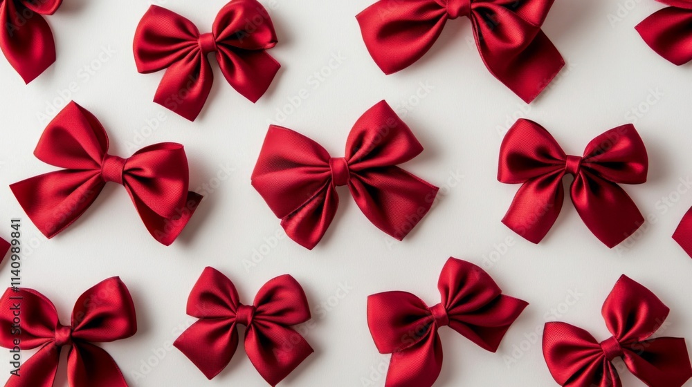 Red Satin Bows Arranged In A Pattern On White Red Satin Bows Arranged In A Pattern On White