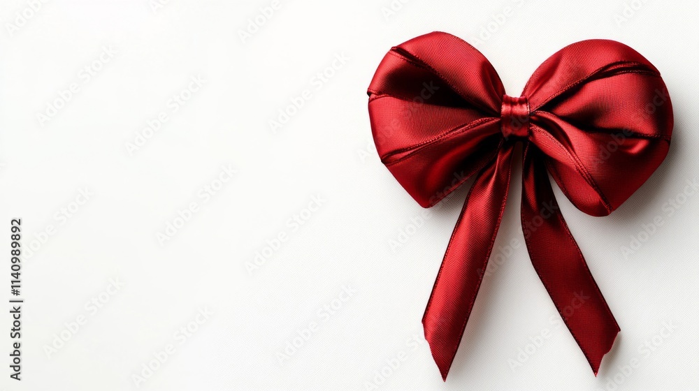 A single red satin ribbon bow on white A single red satin ribbon bow on white