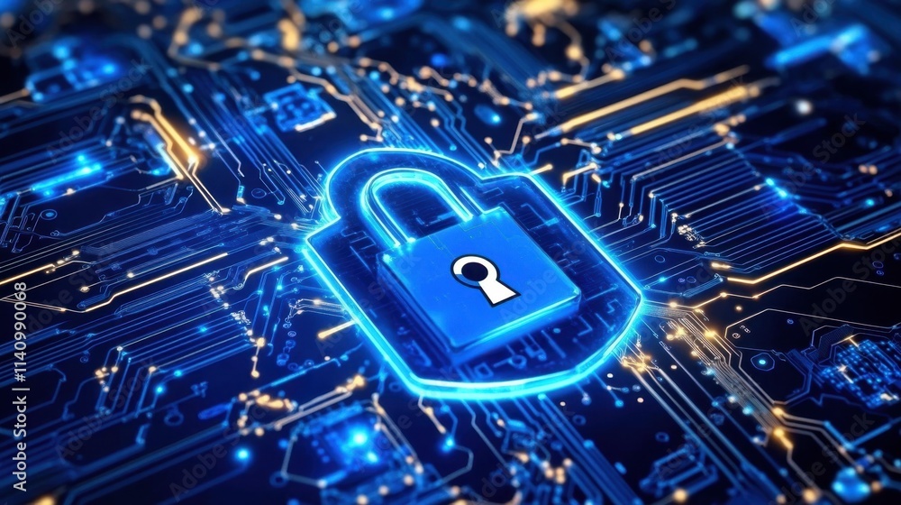 A blue color scheme evokes themes of trust and reliability in technology. A blue color scheme evokes themes of trust and reliability in technology.