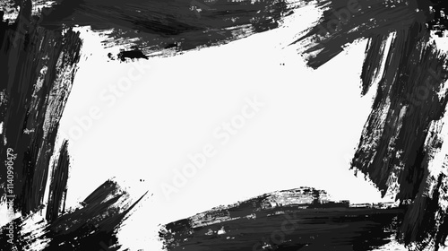Black ink brushed painting strokes frame border grunge brush graphic element